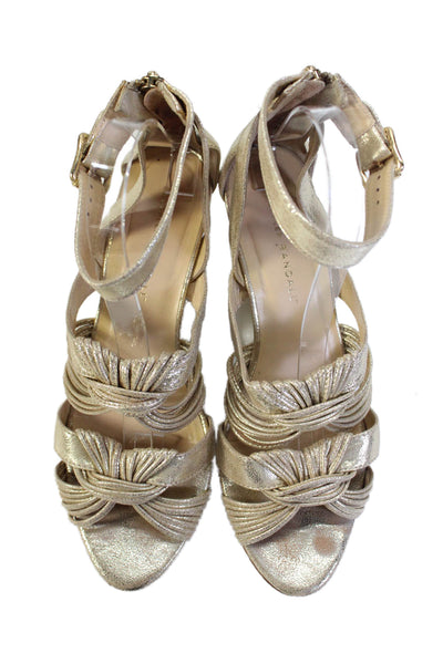 Loeffler Randall Womens Knotted Detail Ankle Strap Wedge Heels Gold Size 8.5