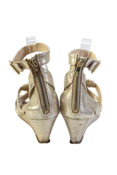 Loeffler Randall Womens Knotted Detail Ankle Strap Wedge Heels Gold Size 8.5