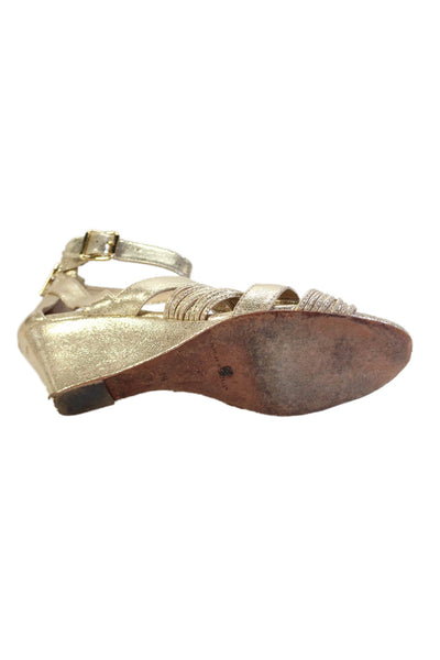 Loeffler Randall Womens Knotted Detail Ankle Strap Wedge Heels Gold Size 8.5