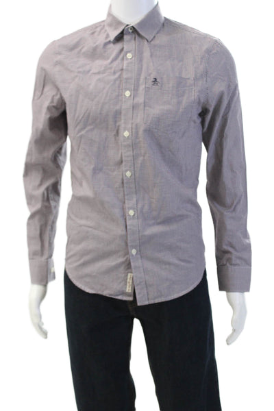 Penguin Mens Cotton Gingham Long Sleeve Button Front Shirt Red Size S