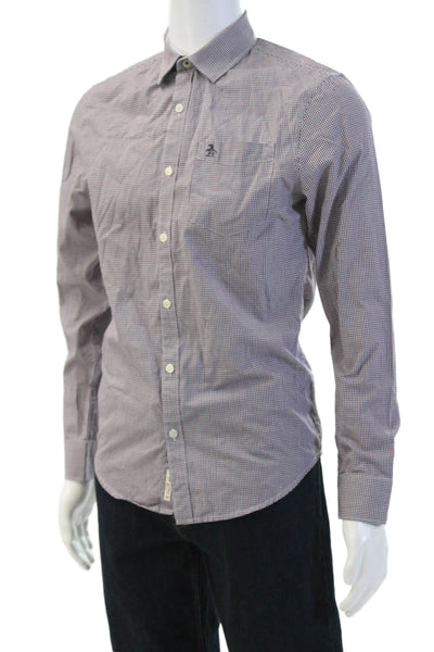 Penguin Mens Cotton Gingham Long Sleeve Button Front Shirt Red Size S