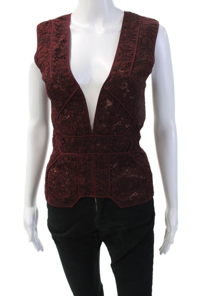 J. Mendel Women Brown V-Neck Sleeveless Tank Zip Back Polyester Size S