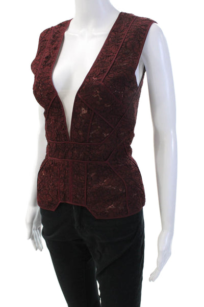 J. Mendel Women Brown V-Neck Sleeveless Tank Zip Back Polyester Size S