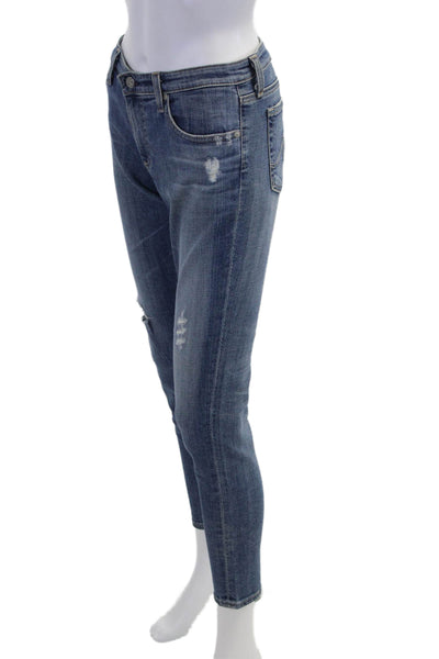 Adriano Goldschmied Womens Ankle Cropped Mid Rise Jeans Blue Button Size 30
