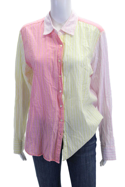 Xirena Womens Striped Collared Cotton Button-Up Shirt Pink Long Sleeve Size S