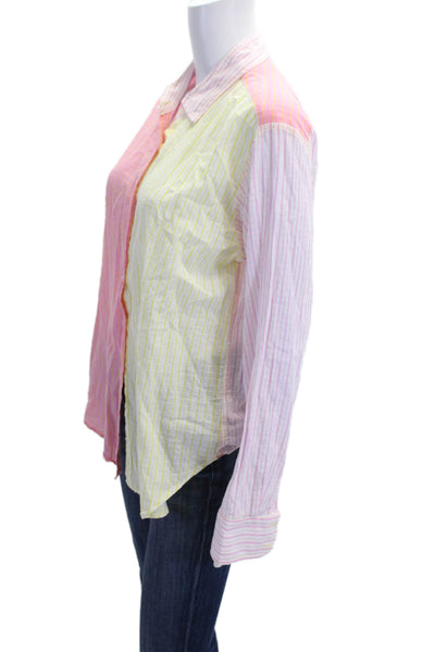 Xirena Womens Striped Collared Cotton Button-Up Shirt Pink Long Sleeve Size S