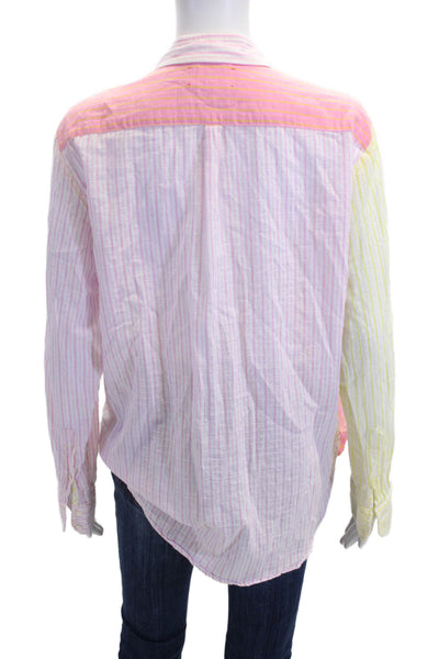 Xirena Womens Striped Collared Cotton Button-Up Shirt Pink Long Sleeve Size S