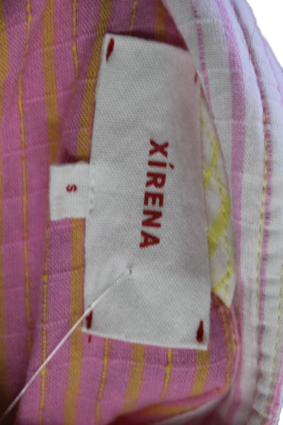 Xirena Womens Striped Collared Cotton Button-Up Shirt Pink Long Sleeve Size S
