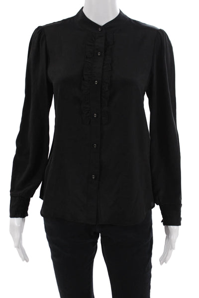 Gilber Gilmore Womens Silk Black Button Up High Neck Long Sleeve Blouse Size S