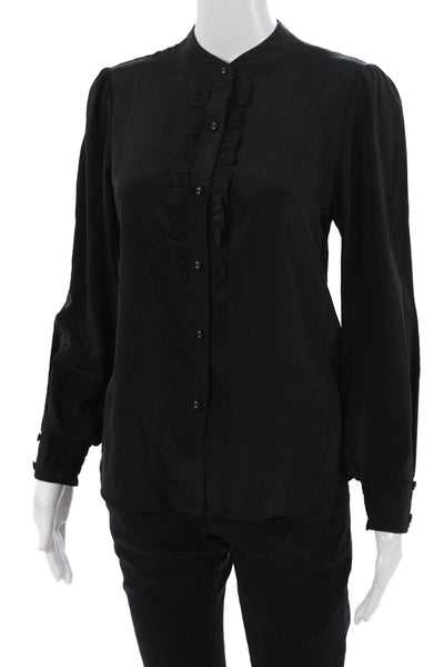 Gilber Gilmore Womens Silk Black Button Up High Neck Long Sleeve Blouse Size S