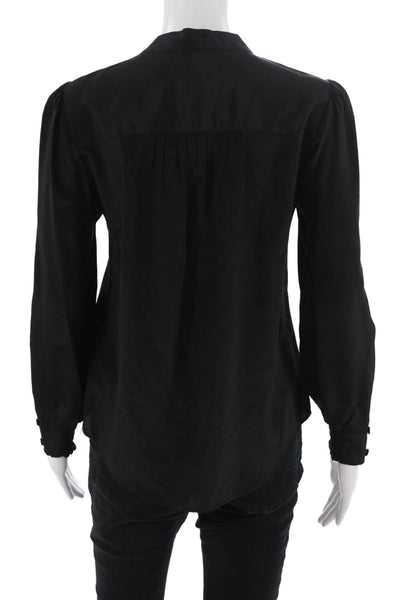 Gilber Gilmore Womens Silk Black Button Up High Neck Long Sleeve Blouse Size S