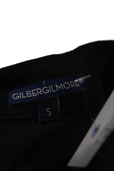 Gilber Gilmore Womens Silk Black Button Up High Neck Long Sleeve Blouse Size S