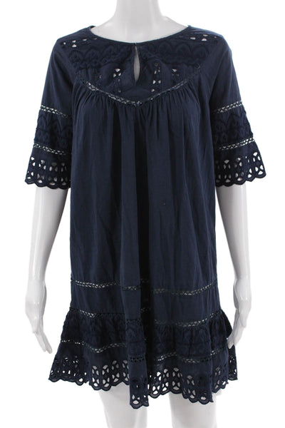 Love Sam Womens Shift Dress Dark Blue 3/4 Sleeve Round Neck Size XS