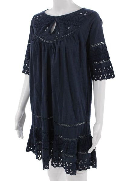 Love Sam Womens Shift Dress Dark Blue 3/4 Sleeve Round Neck Size XS