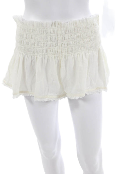Designer Unisex White Cotton Bohemian Button Shorts Size S