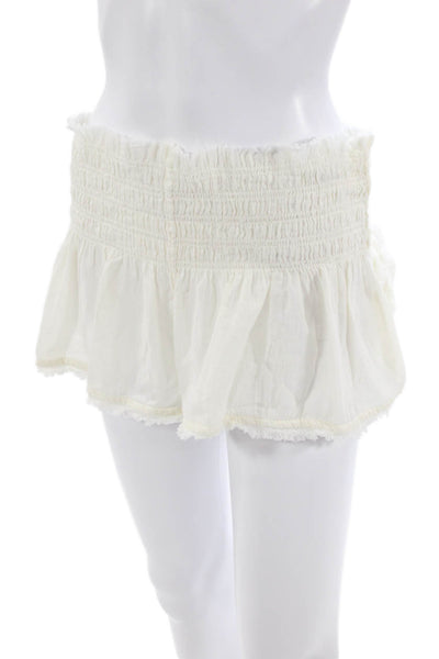 Designer Unisex White Cotton Bohemian Button Shorts Size S