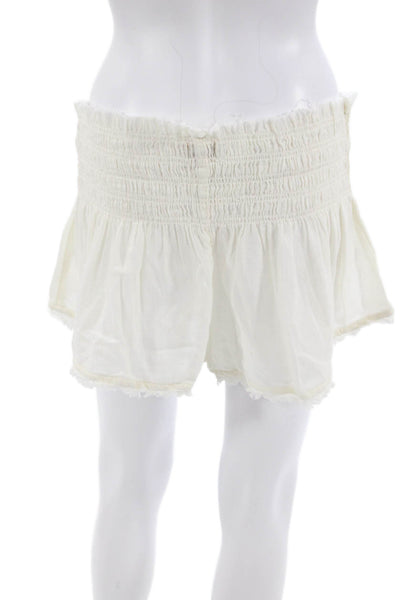Designer Unisex White Cotton Bohemian Button Shorts Size S