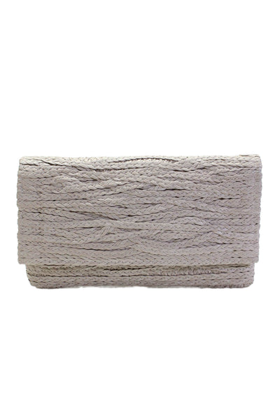 Jay Ahr Womens Leather Braided Fold-Over Magnetic Clutch Handbag Beige
