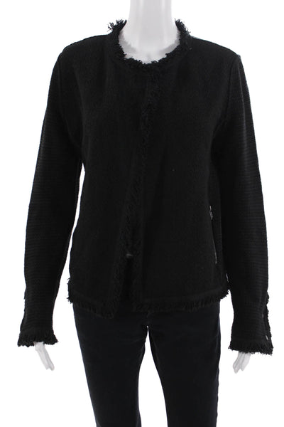 Nic + Zoe Women Classic Black Button Jacket Long Sleeve Crew Neck Size S