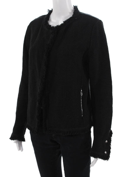 Nic + Zoe Women Classic Black Button Jacket Long Sleeve Crew Neck Size S