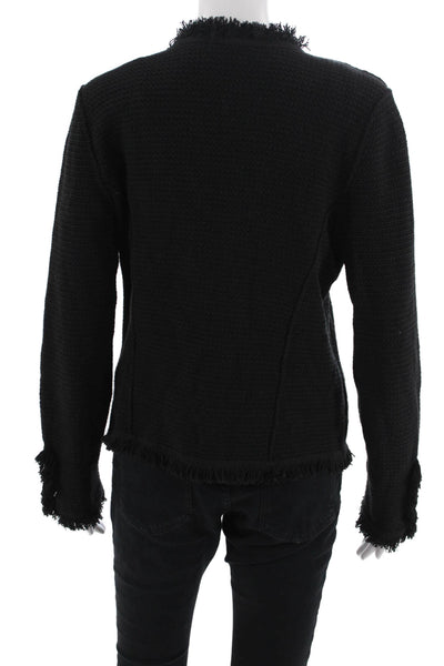 Nic + Zoe Women Classic Black Button Jacket Long Sleeve Crew Neck Size S