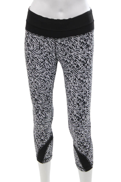 Lululemon Womens Capri Cropped Graphic Print Black Leggings Zip Size 4