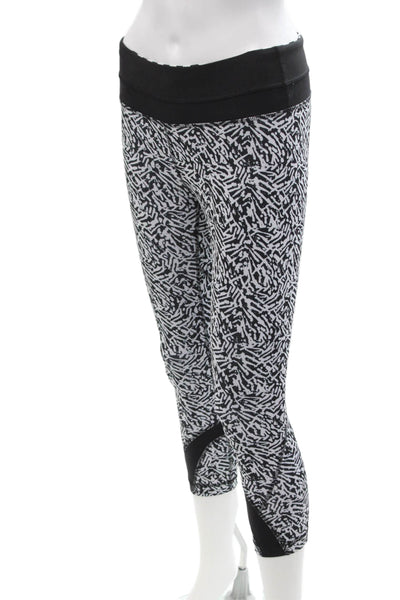 Lululemon Womens Capri Cropped Graphic Print Black Leggings Zip Size 4