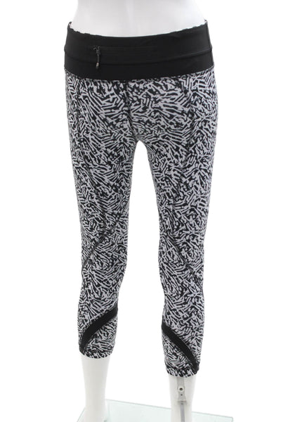 Lululemon Womens Capri Cropped Graphic Print Black Leggings Zip Size 4