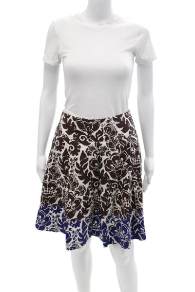 Trina Turk Women A-Line Flare Floral Brown Acetate Knee Length Skirt Size 0