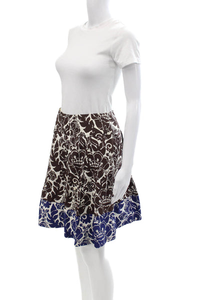 Trina Turk Women A-Line Flare Floral Brown Acetate Knee Length Skirt Size 0