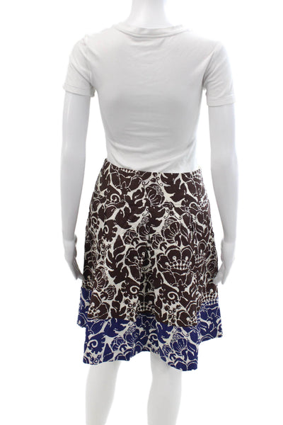 Trina Turk Women A-Line Flare Floral Brown Acetate Knee Length Skirt Size 0