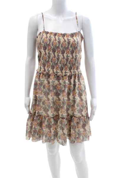 Wilfred Womens Sundress Mini Beige Floral Sleeveless Square Neck Size L