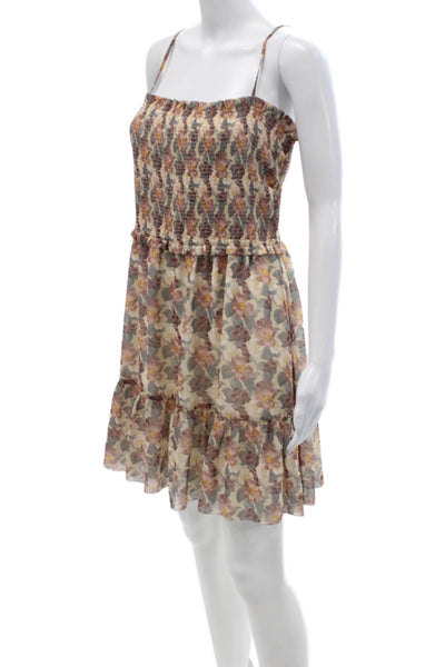 Wilfred Womens Sundress Mini Beige Floral Sleeveless Square Neck Size L