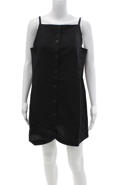 Aligne Womens Shift Dress Black Square Neck Sleeveless Linen Blend Size 6