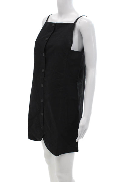 Aligne Womens Shift Dress Black Square Neck Sleeveless Linen Blend Size 6