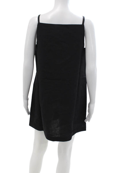 Aligne Womens Shift Dress Black Square Neck Sleeveless Linen Blend Size 6