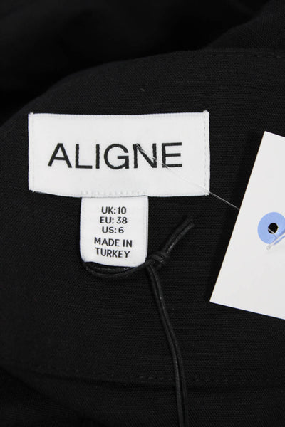 Aligne Womens Shift Dress Black Square Neck Sleeveless Linen Blend Size 6
