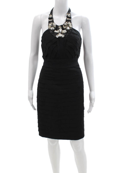 Theia Womens Black Bodycon Pencil Dress Sleeveless Tie Size 0