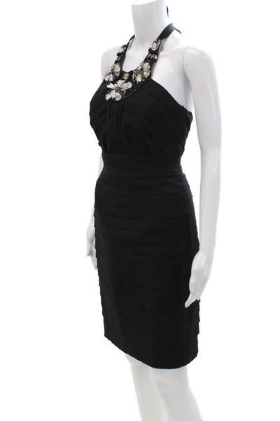 Theia Womens Black Bodycon Pencil Dress Sleeveless Tie Size 0
