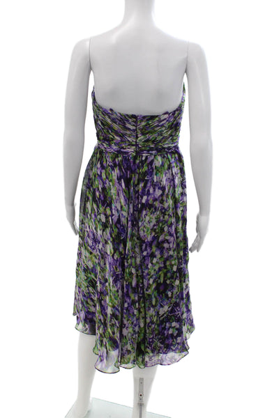 Theia Womens A-Line Sundress Green Floral Organic Cotton Sleeveless Tie Size 2
