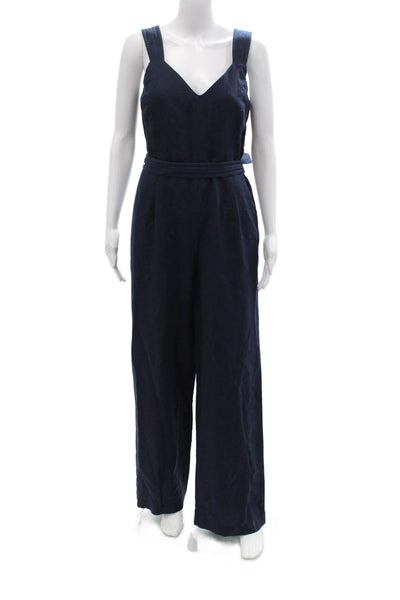 J. Mclaughlin Women Sleeveless V-Neck Jumpsuit Dark Blue Lyocell Linen Size 4