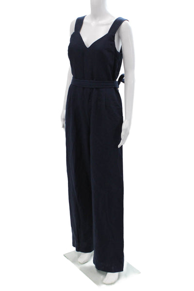 J. Mclaughlin Women Sleeveless V-Neck Jumpsuit Dark Blue Lyocell Linen Size 4