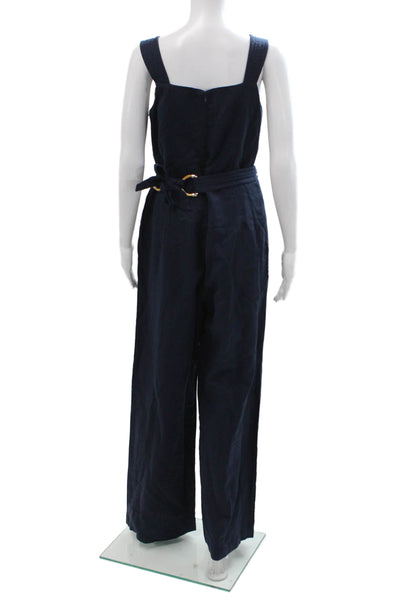 J. Mclaughlin Women Sleeveless V-Neck Jumpsuit Dark Blue Lyocell Linen Size 4