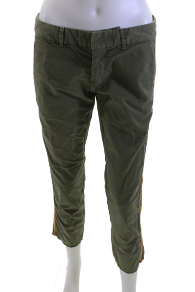 Nili Lotan Women Cropped Ankle Striped Green Pants Size 2