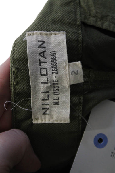 Nili Lotan Women Cropped Ankle Striped Green Pants Size 2