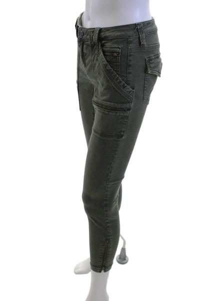 Joie Women Ankle Cargo Cropped Pants Green Button 57% Cotton Size 27