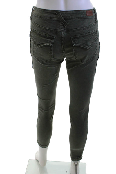 Joie Women Ankle Cargo Cropped Pants Green Button 57% Cotton Size 27