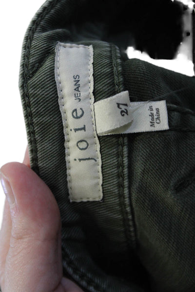Joie Women Ankle Cargo Cropped Pants Green Button 57% Cotton Size 27