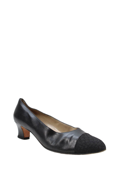 Salvatore Ferragamo Womens Leather Woven Toe Pumps Black Size 10 AA