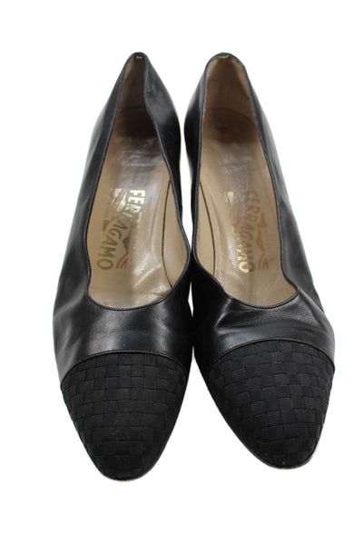 Salvatore Ferragamo Womens Leather Woven Toe Pumps Black Size 10 AA